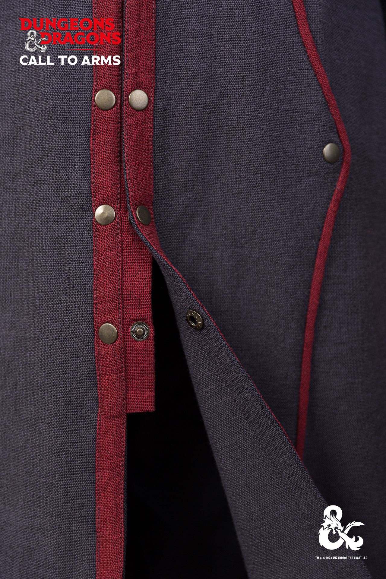 Dungeons & Dragons Warlock Coat in Grey and Red with stand-up collar and contrast trims, perfect for cosplay and gaming events.