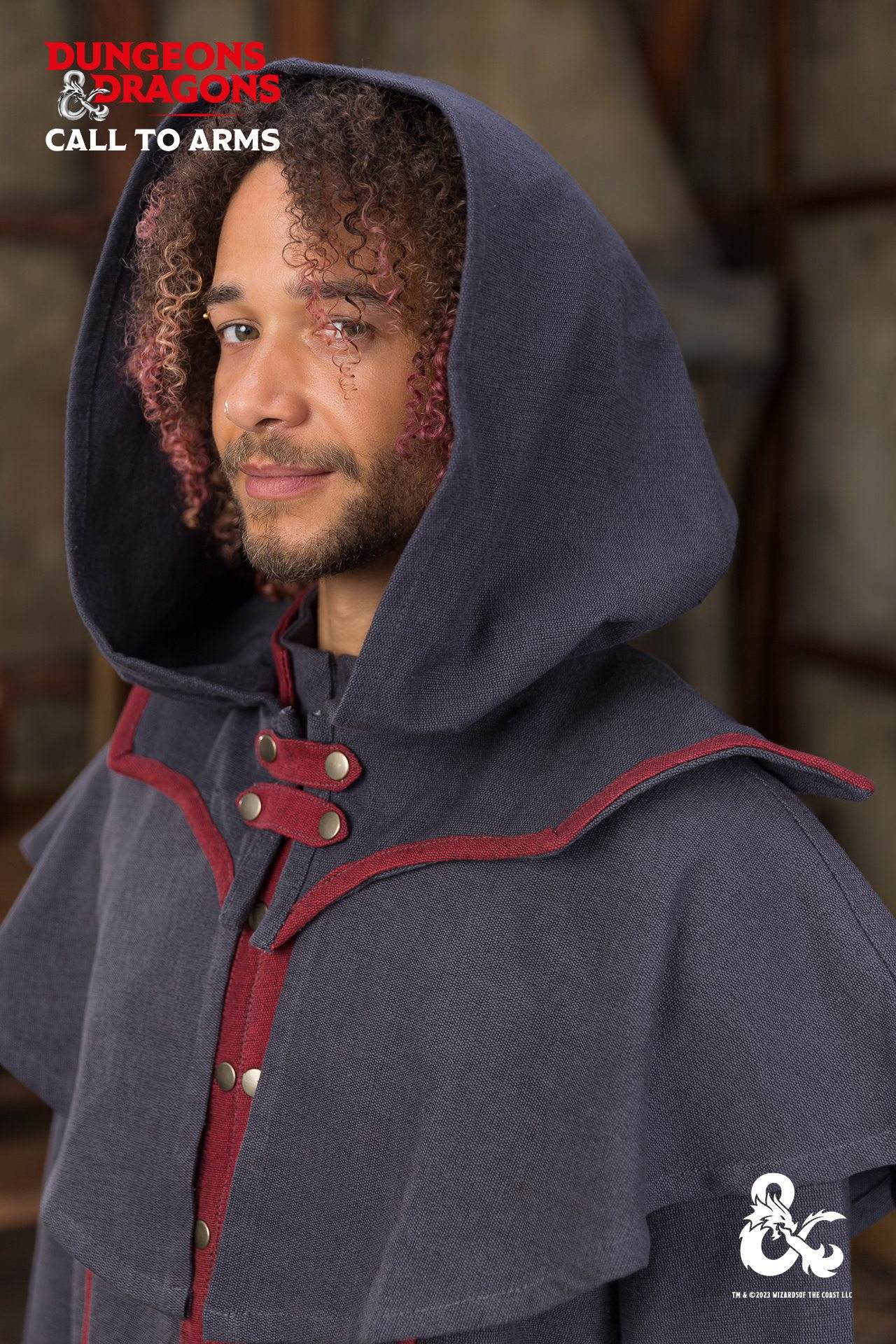 Dungeons & Dragons Warlock Hood in Grey and Red, featuring striking contrast edges and a spacious hood design.