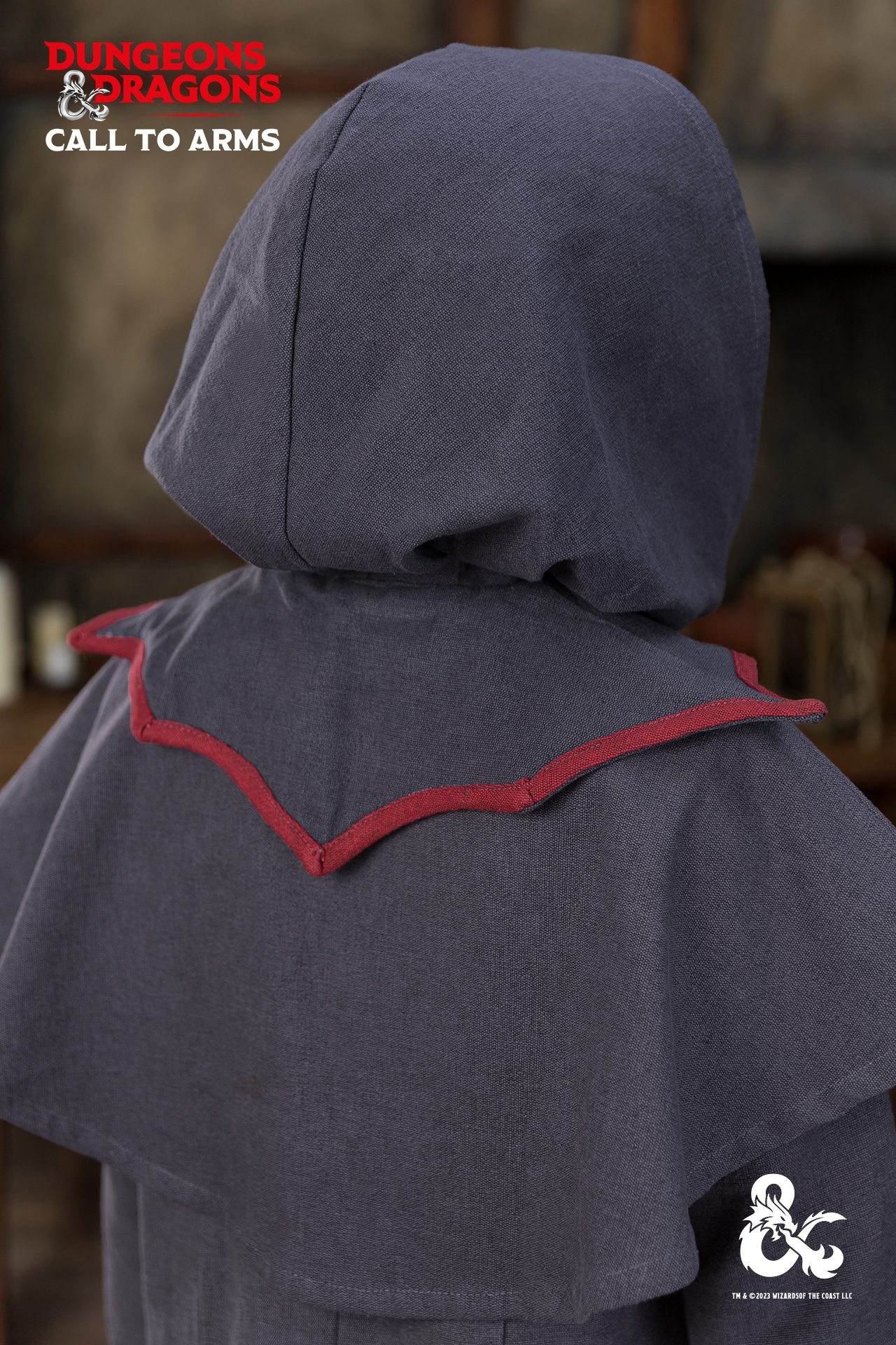 Dungeons & Dragons Warlock Hood in Grey and Red, featuring striking contrast edges and a spacious hood design.