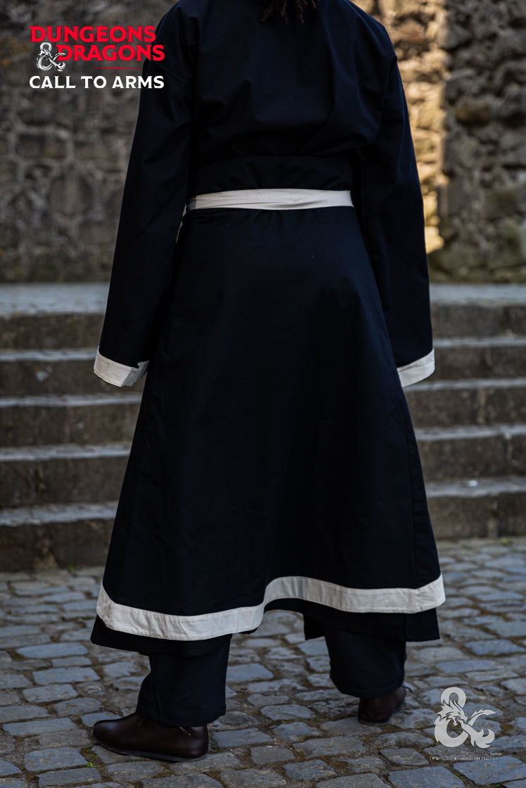 Dungeons & Dragons Wizard Battle Skirt in Black and Natural colors, featuring a wrapped design and contrast waistband.