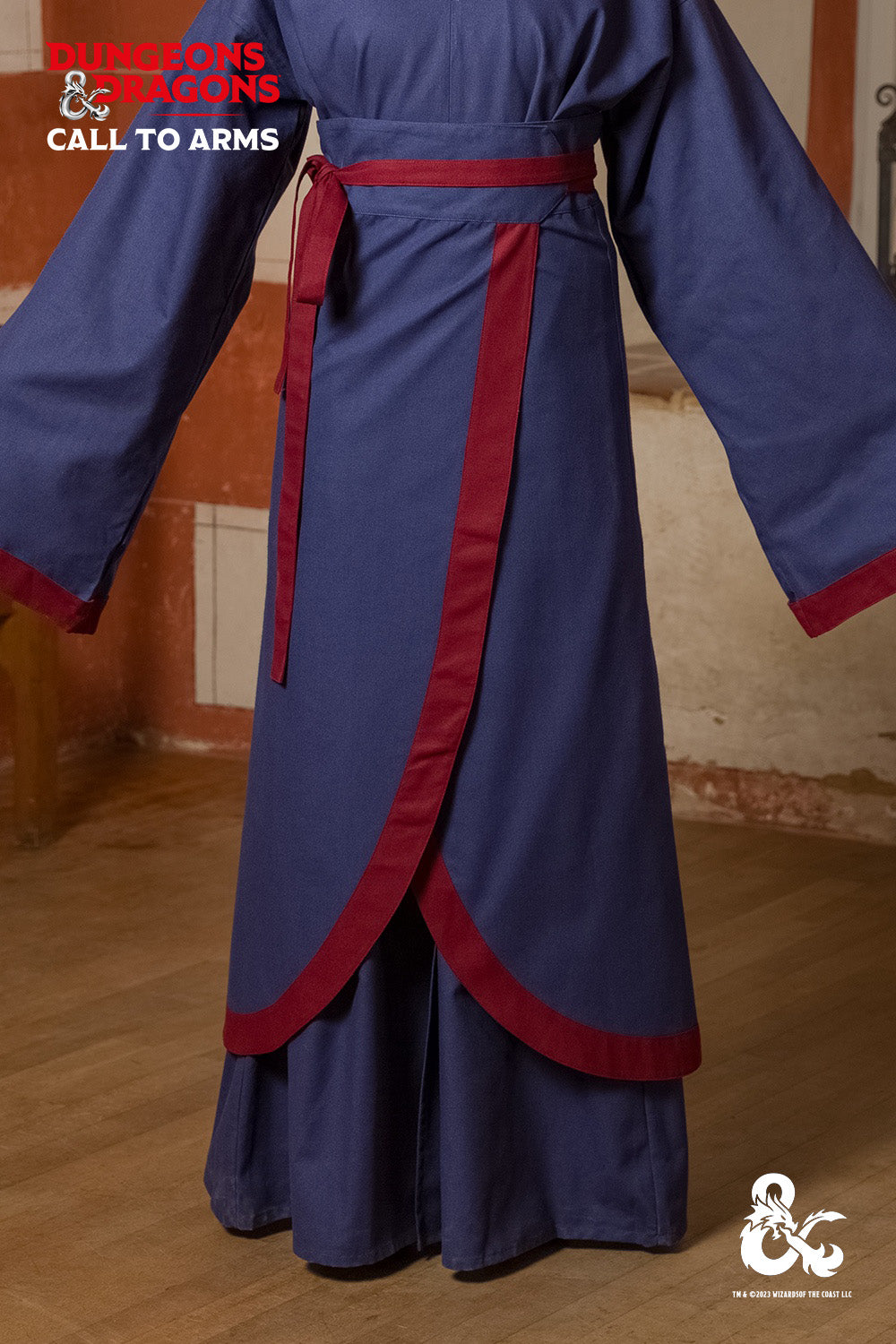 Dungeons & Dragons Wizard Battle Skirt in Dark Blue and Bordeaux, featuring a wrapped design and contrast color strap.