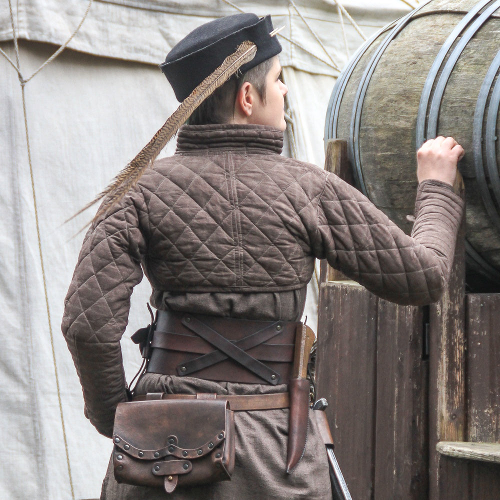 Gambeson Drachenstein Brown short jacket with diamond quilting, made of cotton canvas, ideal for fantasy costumes.