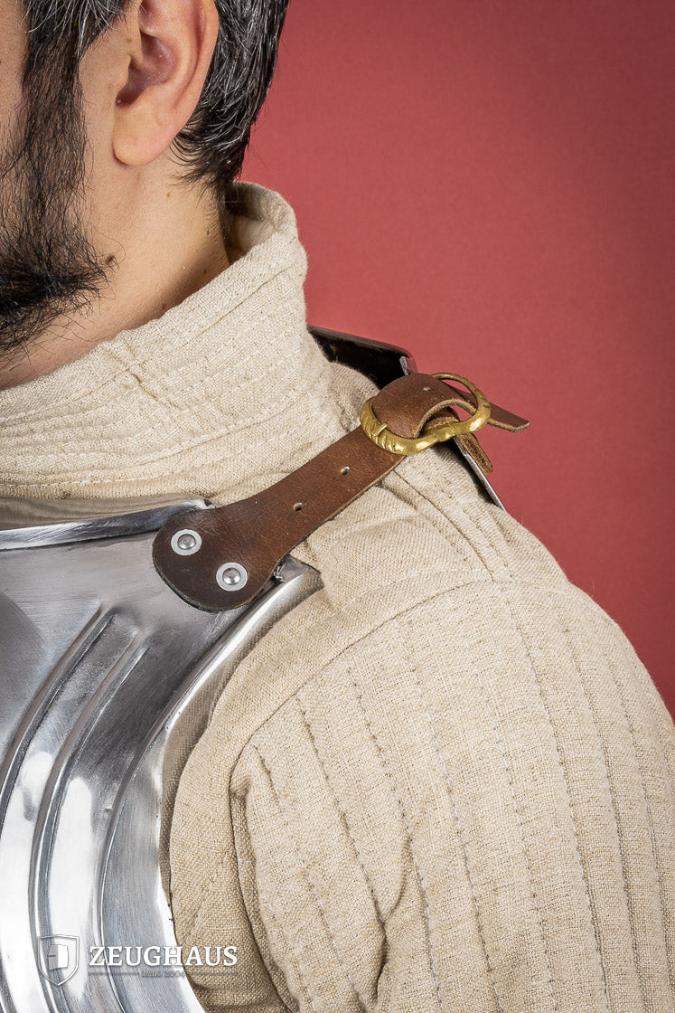 German Cuirass 15th Century 1.2mm Polished armor with hanging tassets, showcasing elegant design and craftsmanship.