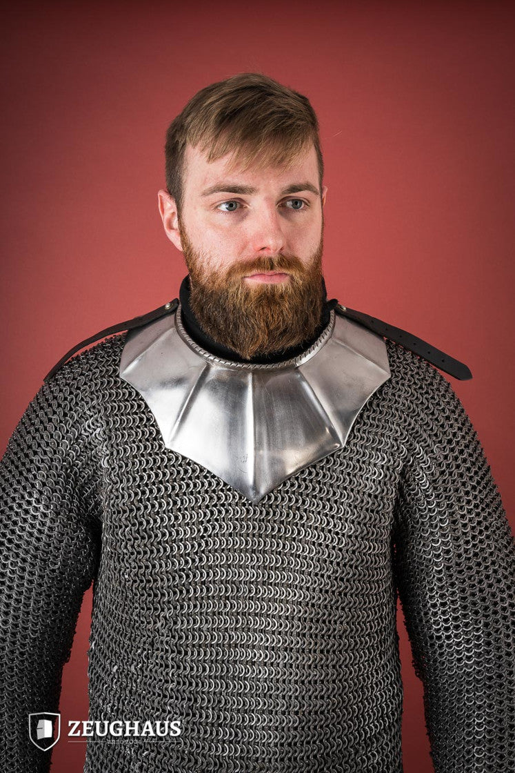 Gothic Gorget 1.6mm Polished collar, showcasing its elegant design and adjustable leather strap.