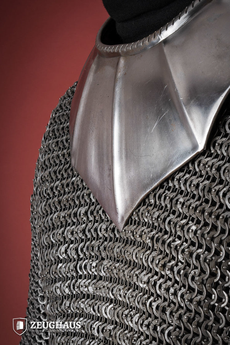 Gothic Gorget 1.6mm Polished collar, showcasing its elegant design and adjustable leather strap.