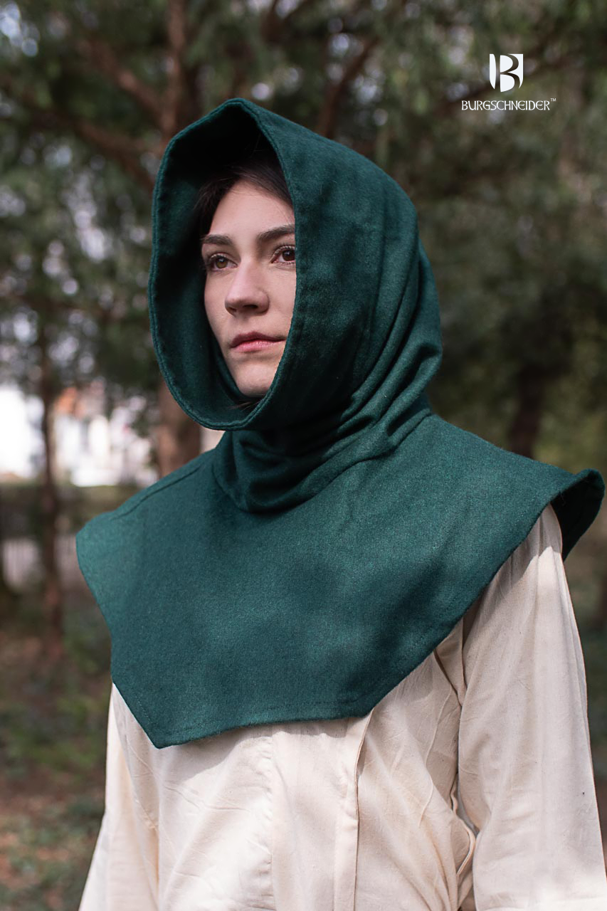 Noah Green Hooded Cowl made from wool felt, showcasing its versatile design and warm fabric.