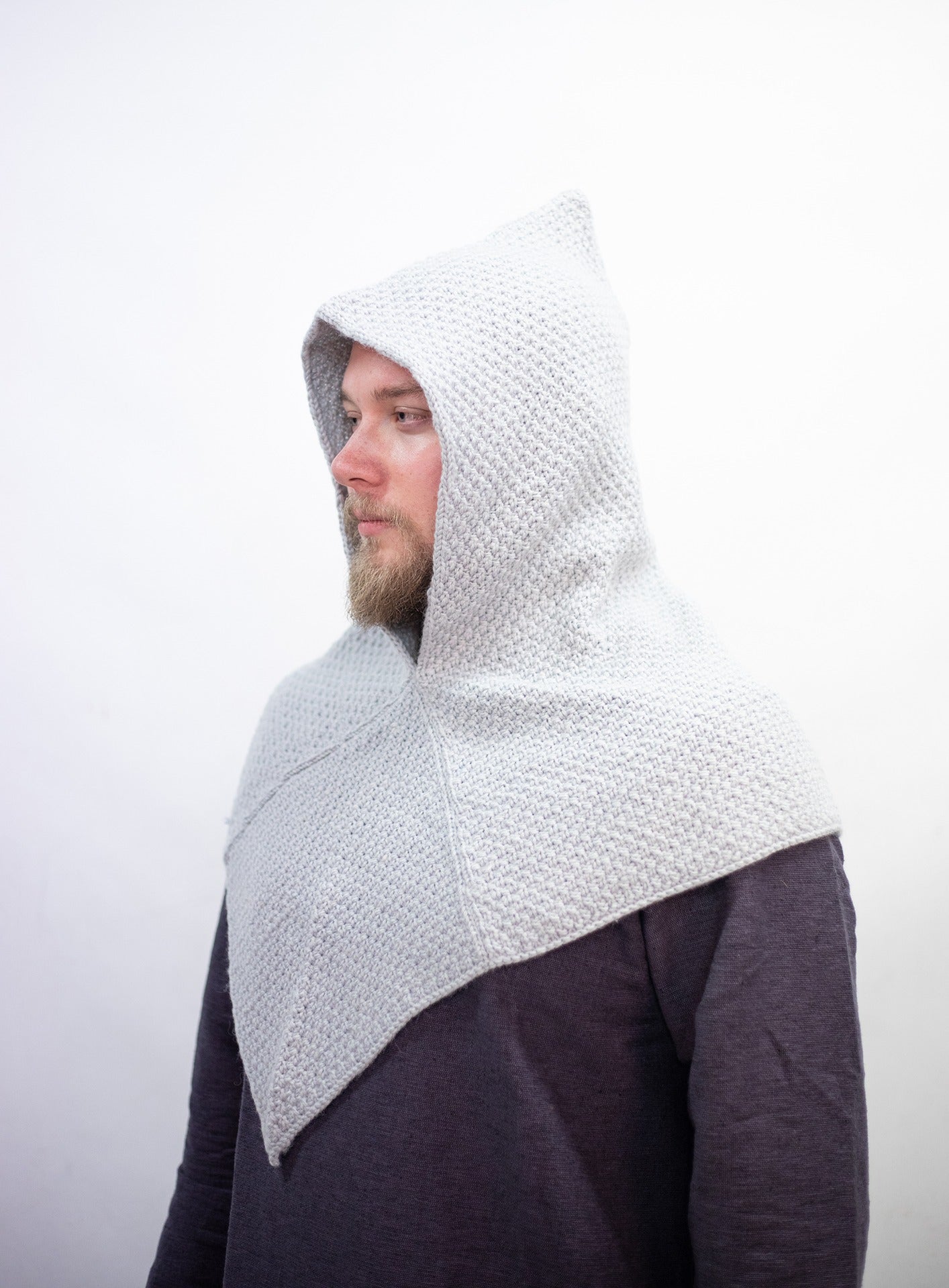 Asbjorn Grey Knitted Wool Cowl, showcasing its soft texture and stylish design, perfect for cold weather and LARP events.