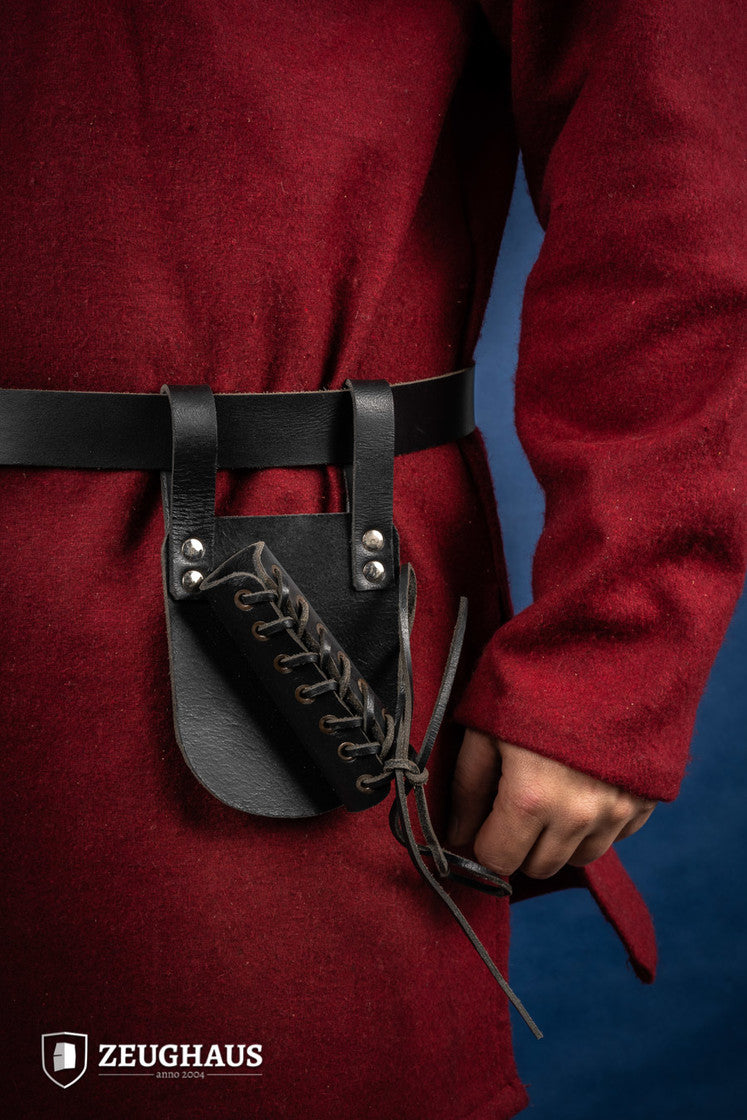 Laced Leather Weapon Frog in black, showcasing its durable design and lacing details.