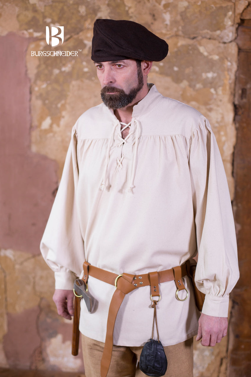 Laced Shirt Störtebecker made of coarse-woven cotton with puckered sleeves and lacing at the neck, perfect for pirate or musketeer outfits.