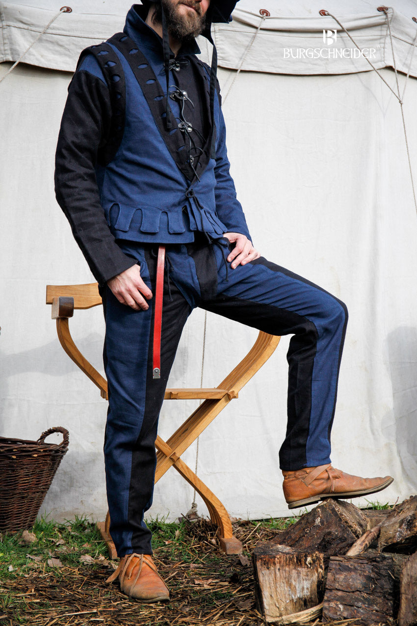Landsknecht Pants Imperialis in Blue and Black, featuring a stylish design with modular parts and functional pockets.