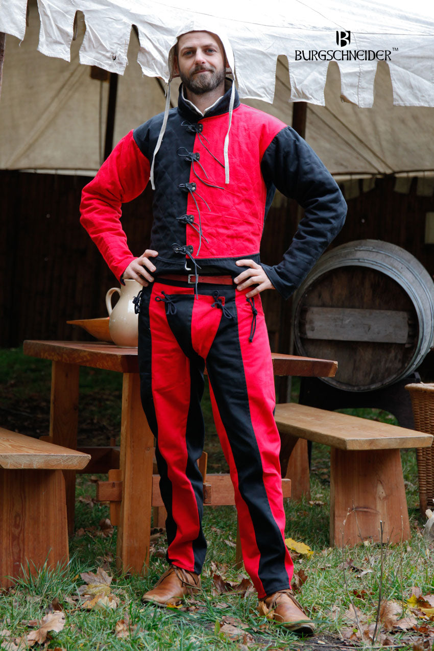 Landsknecht Pants Imperialis in Red and Black, featuring a modular design with nesting ribbons and functional pockets.