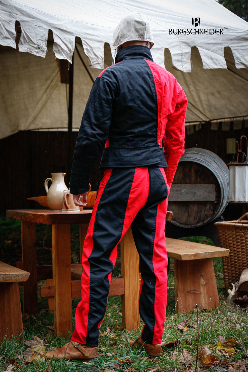 Landsknecht Pants Imperialis in Red and Black, featuring a modular design with nesting ribbons and functional pockets.