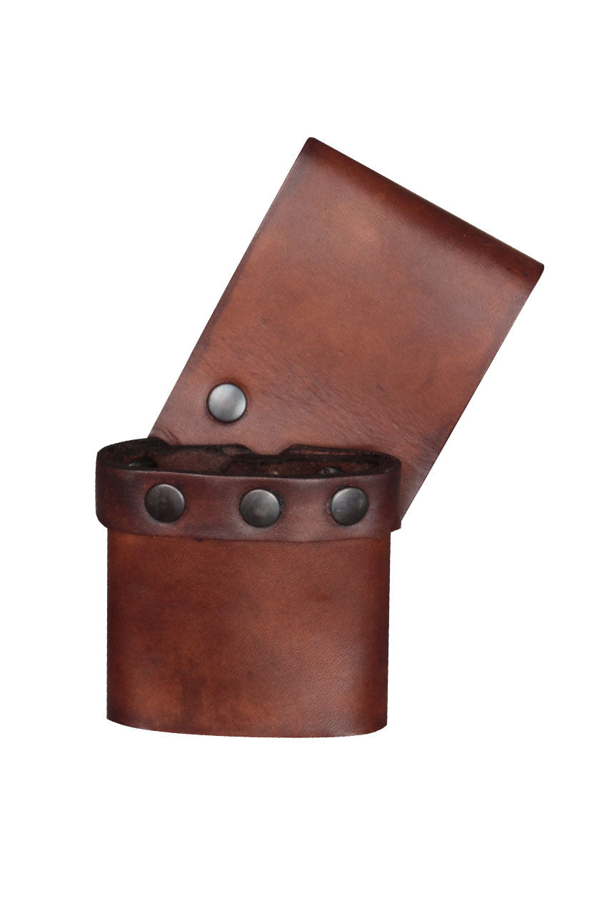 Ulmus Brown Left Dagger Holder made of vegetable tanned leather, featuring an adjustable loop for left or right carry, suitable for various dagger models.