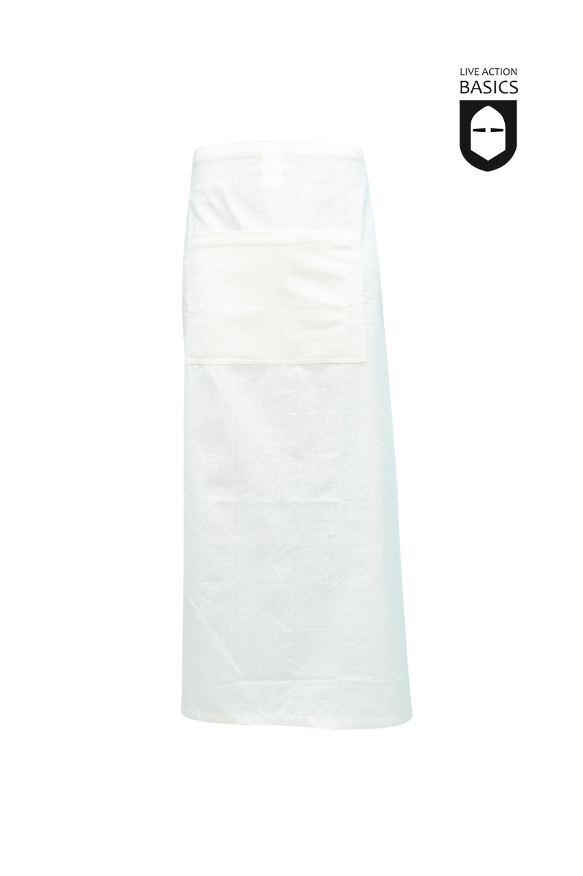 Long Natural Apron made from 100% cotton with lace fastening, showcasing a vintage design suitable for various occasions.