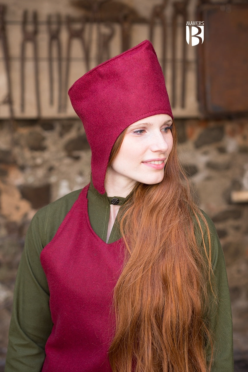 Elegant red magician hat made of high-quality wool with ear flaps and soft cotton lining, perfect for stylish scholars.