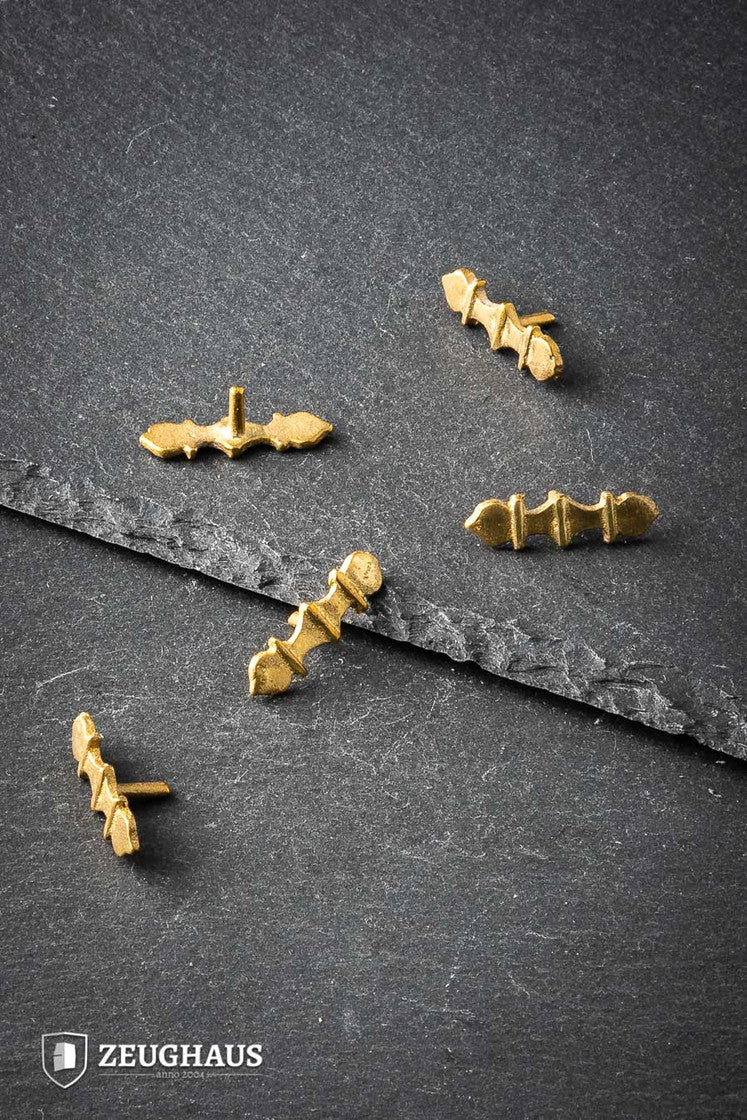 Set of five brass Medieval Belt Mounts showcasing intricate designs, perfect for enhancing historical costumes.