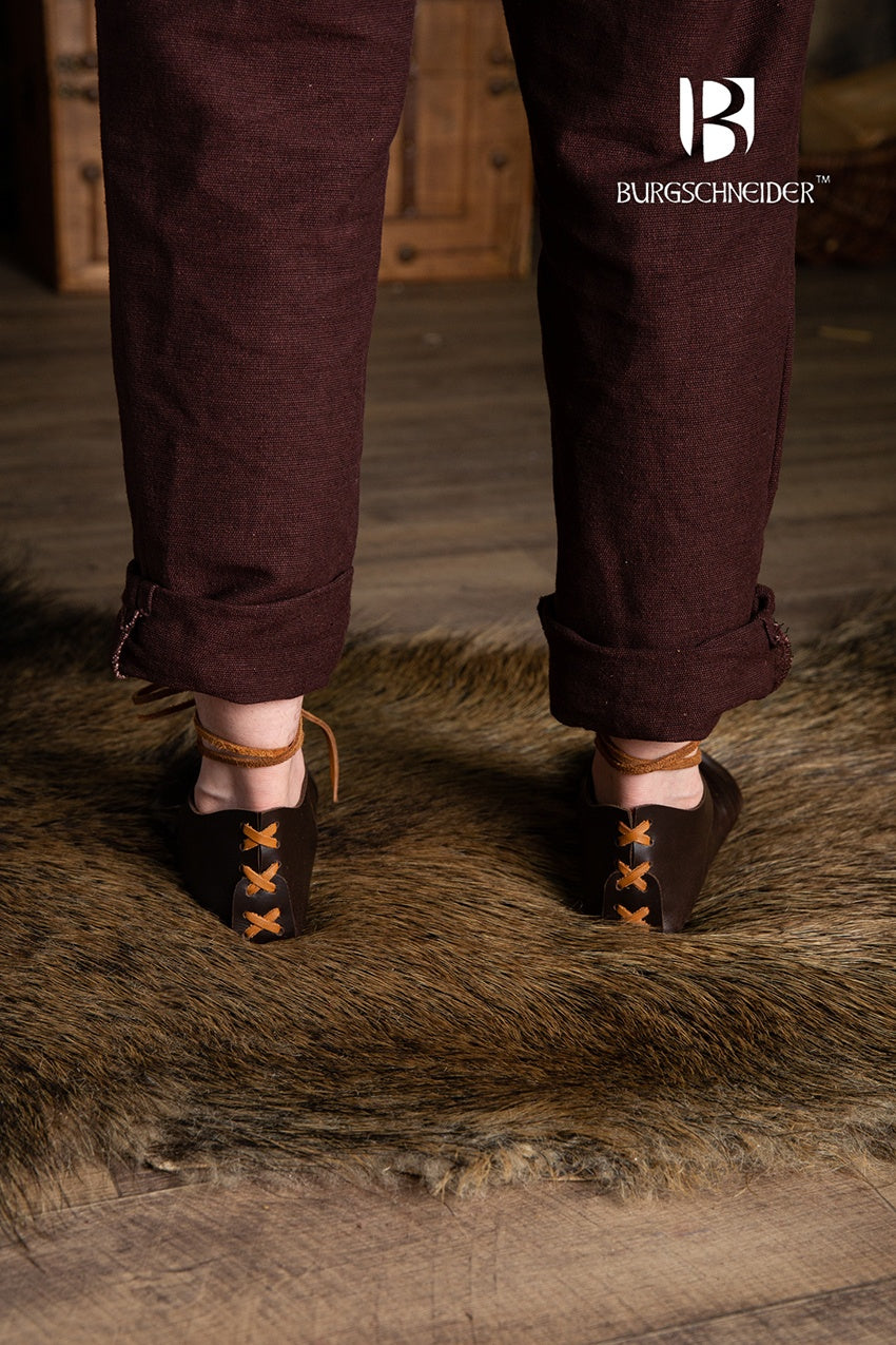 Brown Medieval Sandals Fynn featuring a spiral pattern, ideal for summer wear.