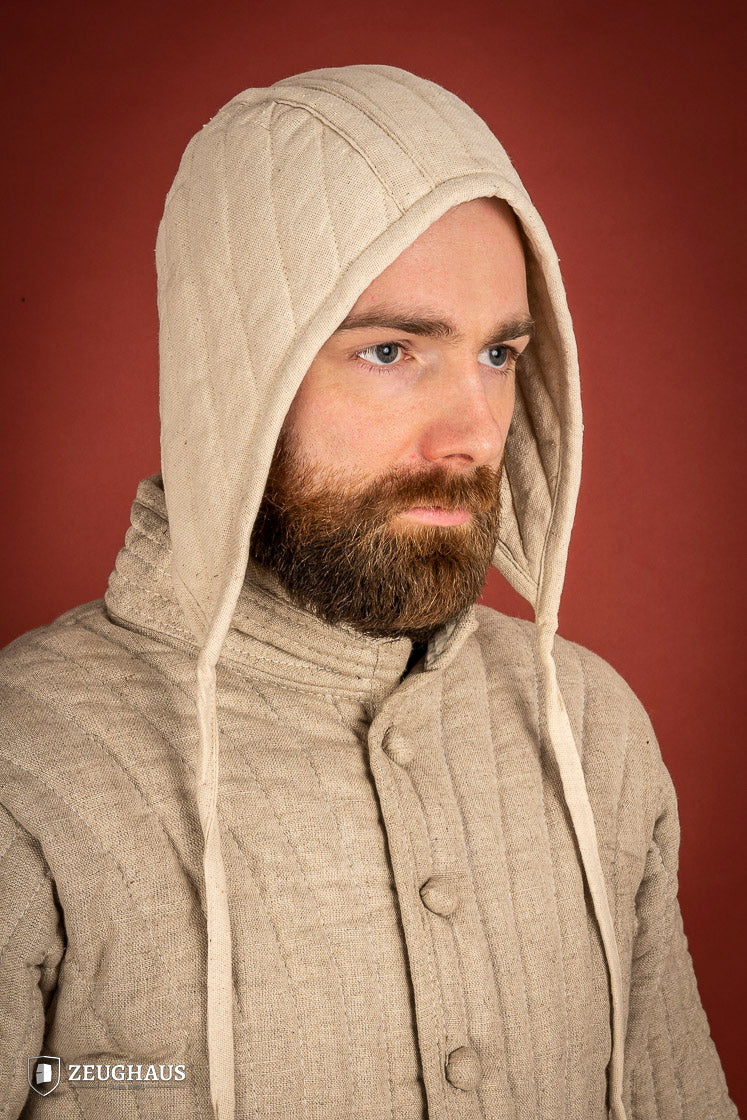 Padded Coif cream made of cotton and polyester, designed for comfort and protection, suitable for warriors and outdoor activities.