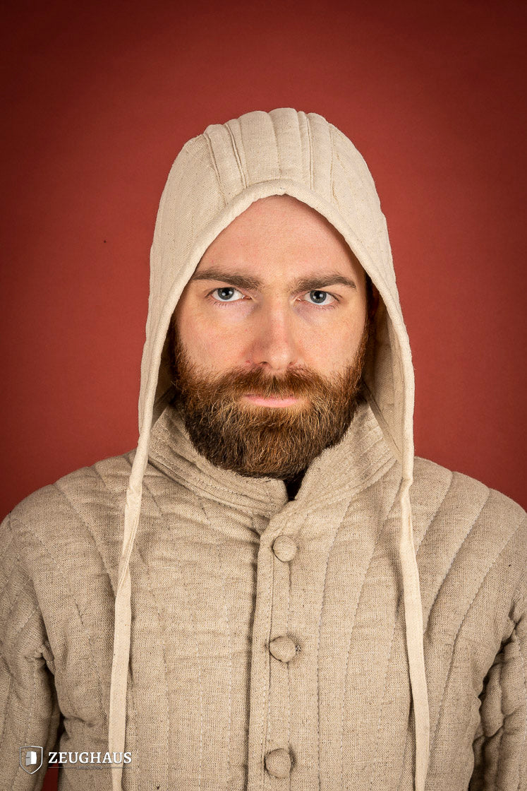 Padded Coif cream made of cotton and polyester, designed for comfort and protection, suitable for warriors and outdoor activities.