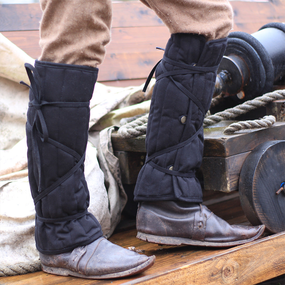 Padded Legs Eisenbrück Black with adjustable buttons and cross-wrapped lacing, designed for LARP and combat training.