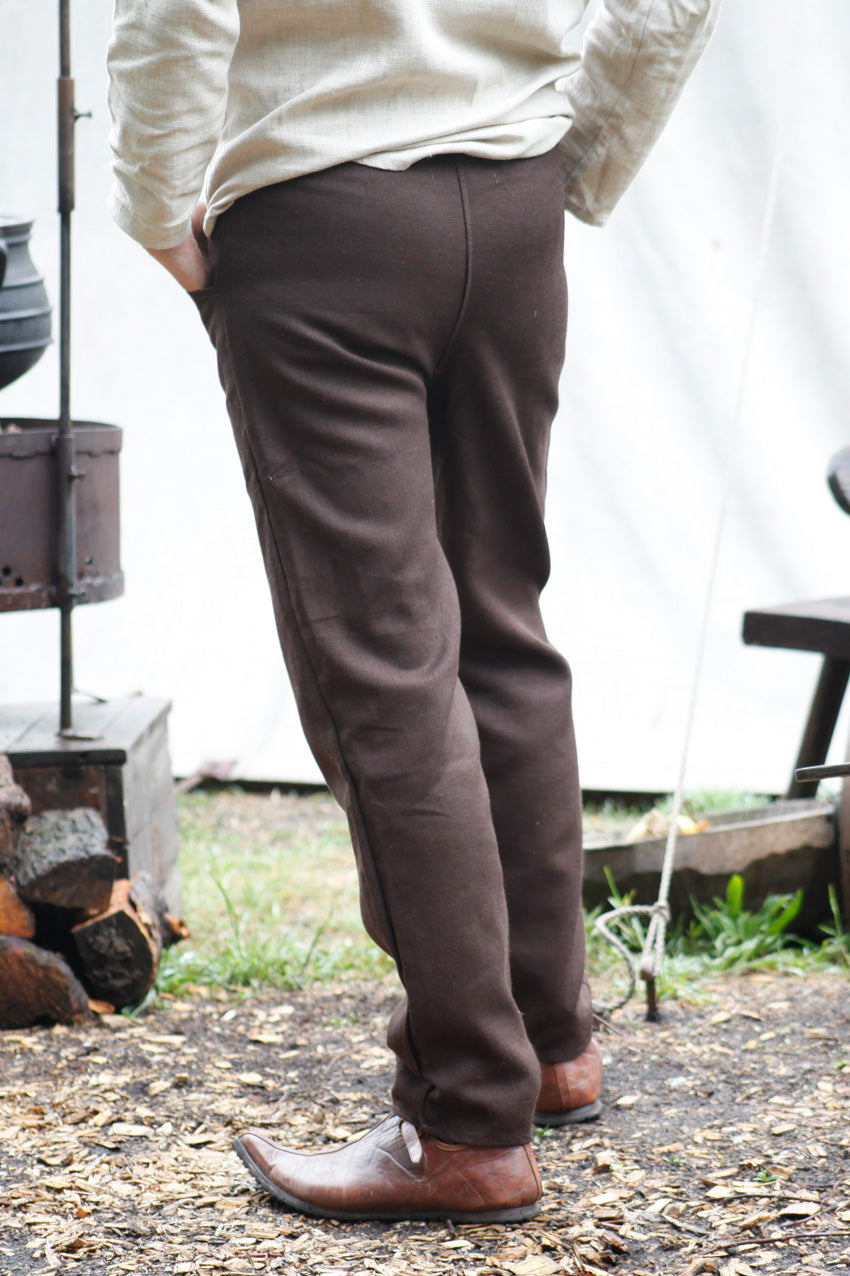 Pants Rubus Brown featuring a straight cut, drawstring closure, and practical pockets, made from 100% cotton for comfort and flexibility.