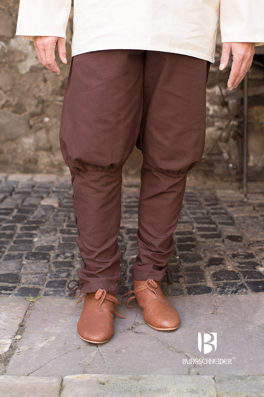 Pants Wigbold Brown featuring adjustable tubular legs and stylish lacing detail, perfect for LARP.