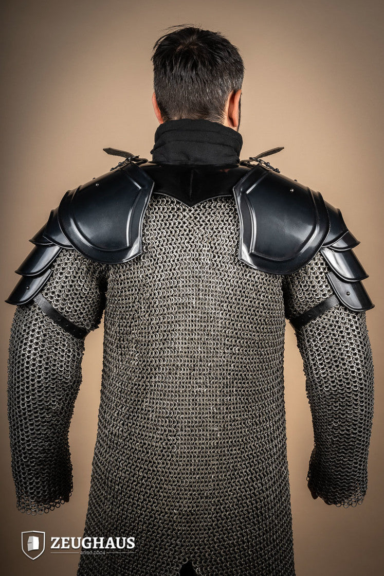 Burnished Warrior Pauldrons featuring four-part upper arm plates and robust buckles for secure fit.