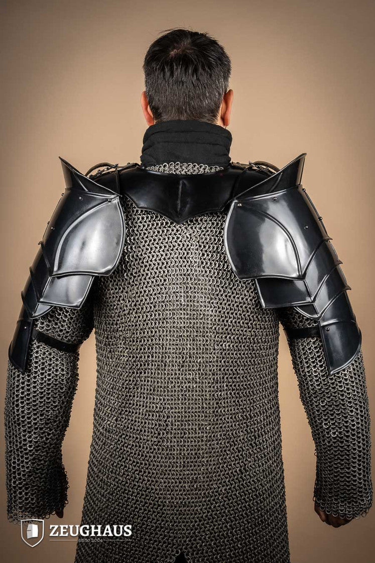 Pauldrons with Bladebreakers Champion Burnished showcasing flexible design, leather straps, and clean craftsmanship.