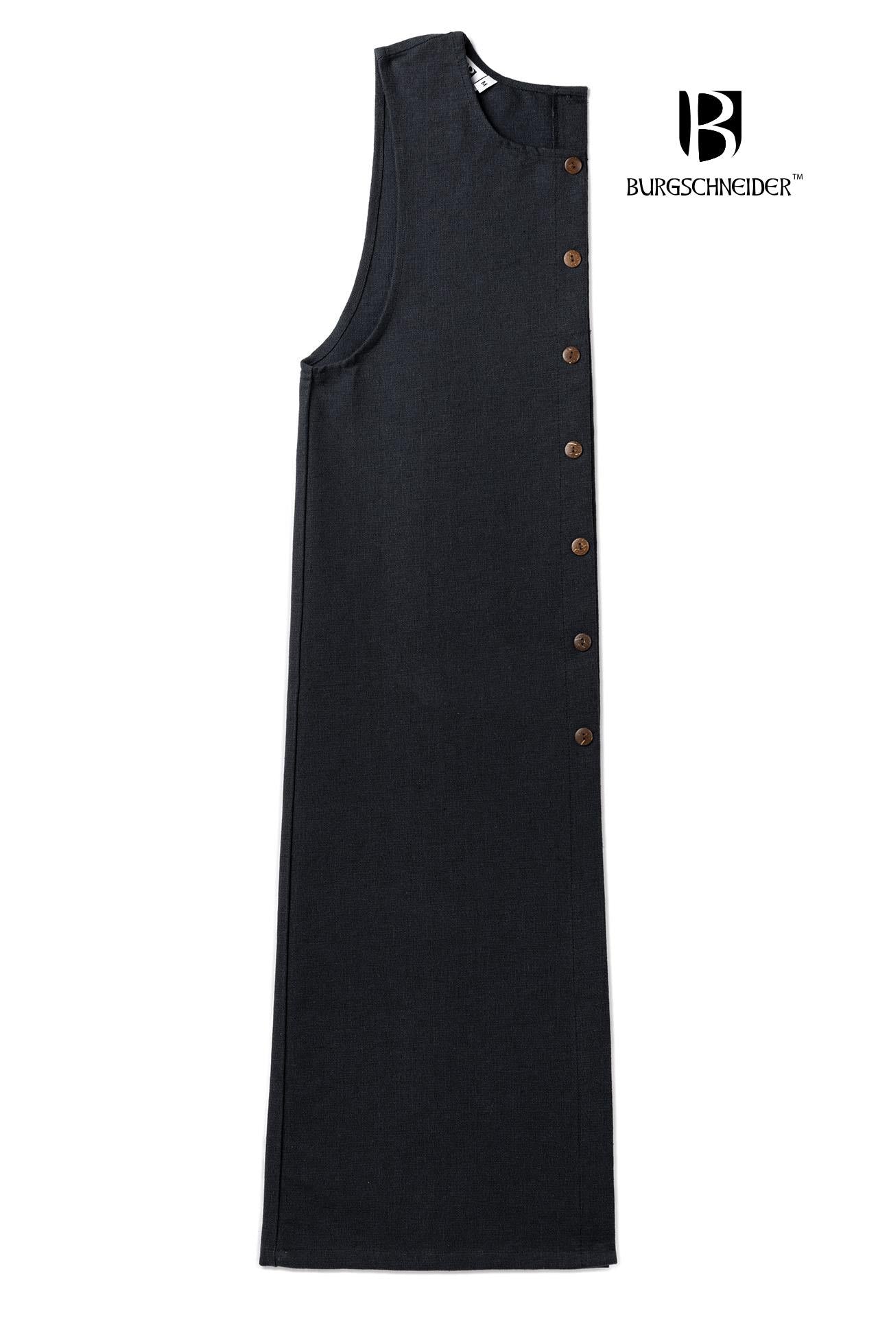 Right Side Tabard Auderic Black showcasing its modular design, heavy cotton fabric, and stylish wooden buttons.