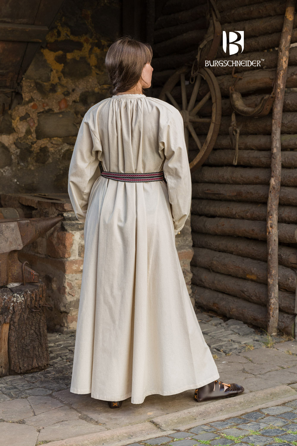 Lilia Rus Underdress in Natural color featuring brass buttons and gathered neckline, showcasing timeless elegance and comfort.