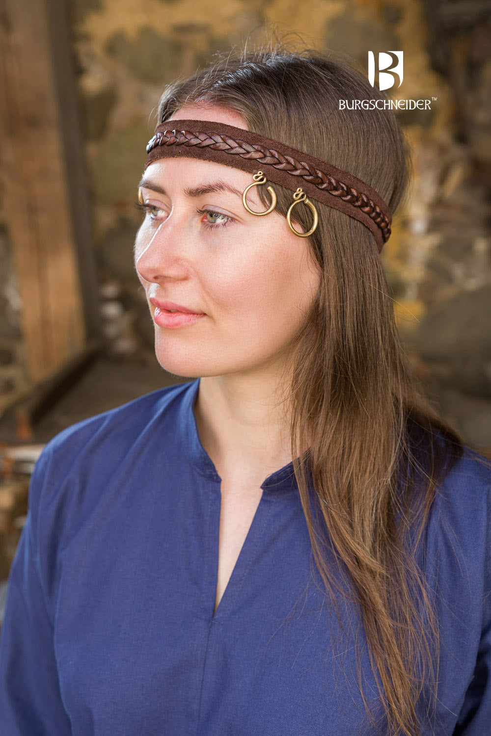 Marzena Rus Dress in dark blue featuring long sleeves, narrow V neckline, and elegant collar, designed for comfort and mobility.