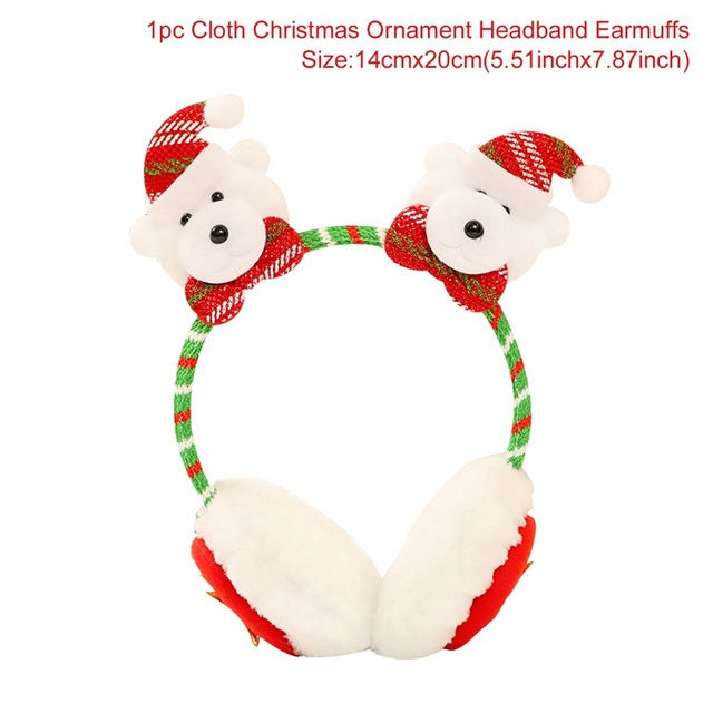 A festive Santa Claus and snowman headband for kids, featuring bright colors and cheerful designs, perfect for Christmas celebrations.