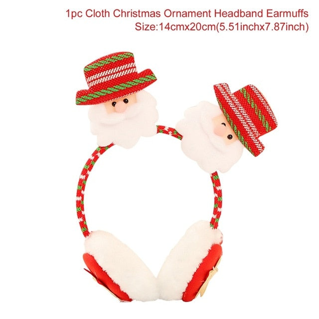 A festive Santa Claus and snowman headband for kids, featuring bright colors and cheerful designs, perfect for Christmas celebrations.