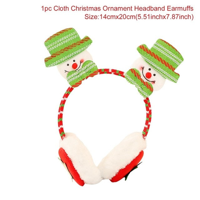 A festive Santa Claus and snowman headband for kids, featuring bright colors and cheerful designs, perfect for Christmas celebrations.