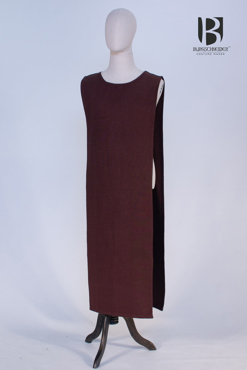 Scapular Franz Brown tabard, a traditional monk-style garment made from 100% cotton, featuring a rounded neckline and open sides for comfort.