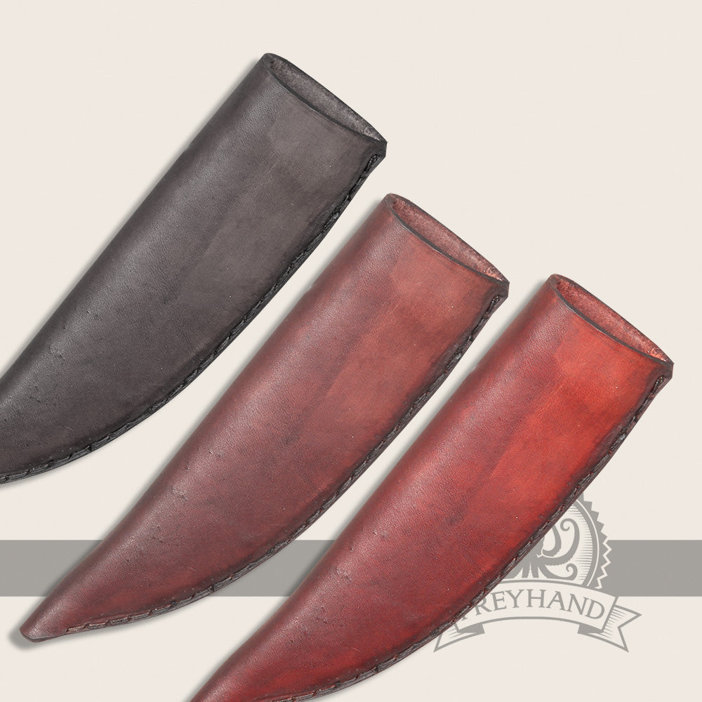 High-quality leather sheath for short knives, featuring a brown finish and a belt loop for easy attachment.
