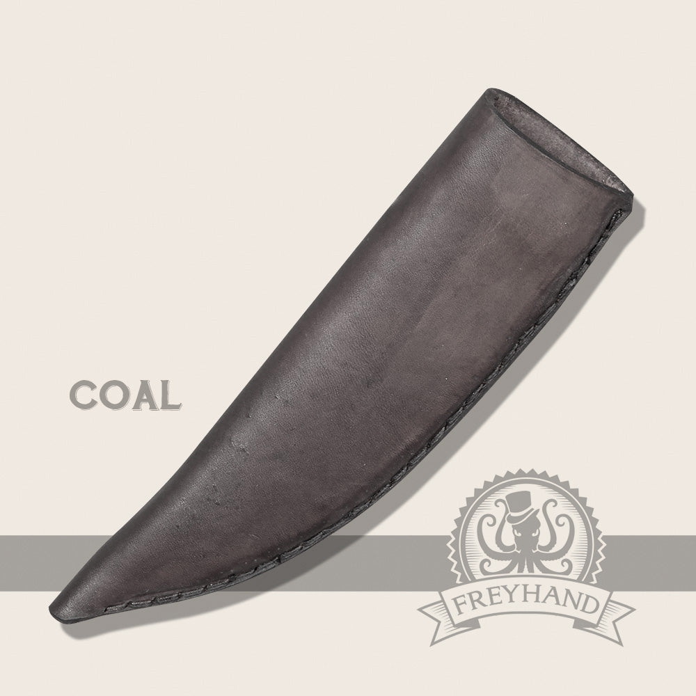 High-quality leather sheath for short knives, featuring a brown finish and a belt loop for easy attachment.