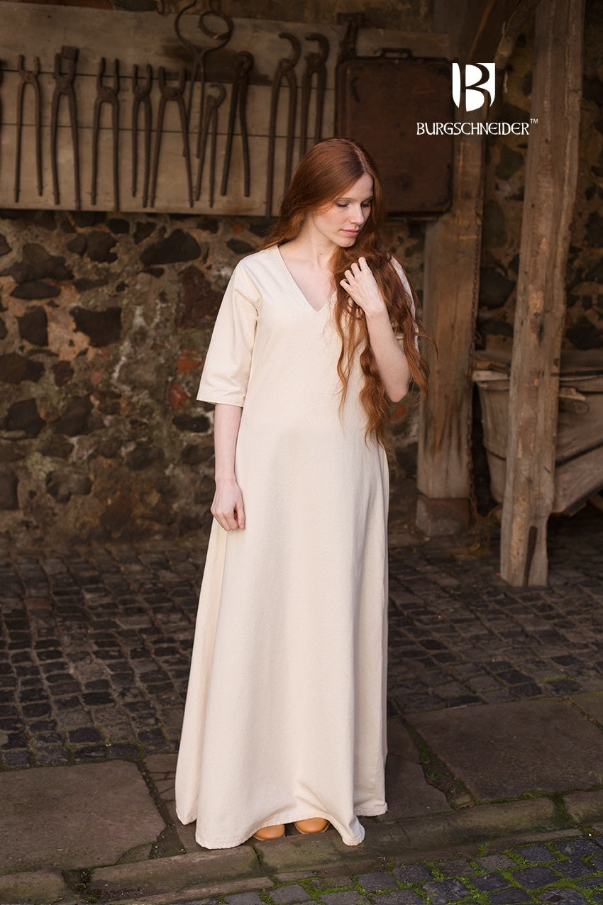 Short Sleeve Under Dress Laga Natural featuring a V-neckline and ankle-length design, perfect for summer and LARP events.
