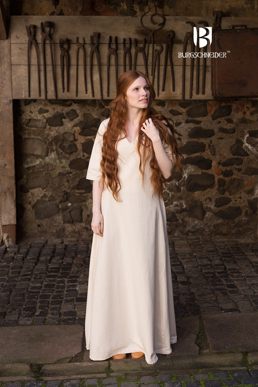 Short Sleeve Under Dress Laga Natural featuring a V-neckline and ankle-length design, perfect for summer and LARP events.