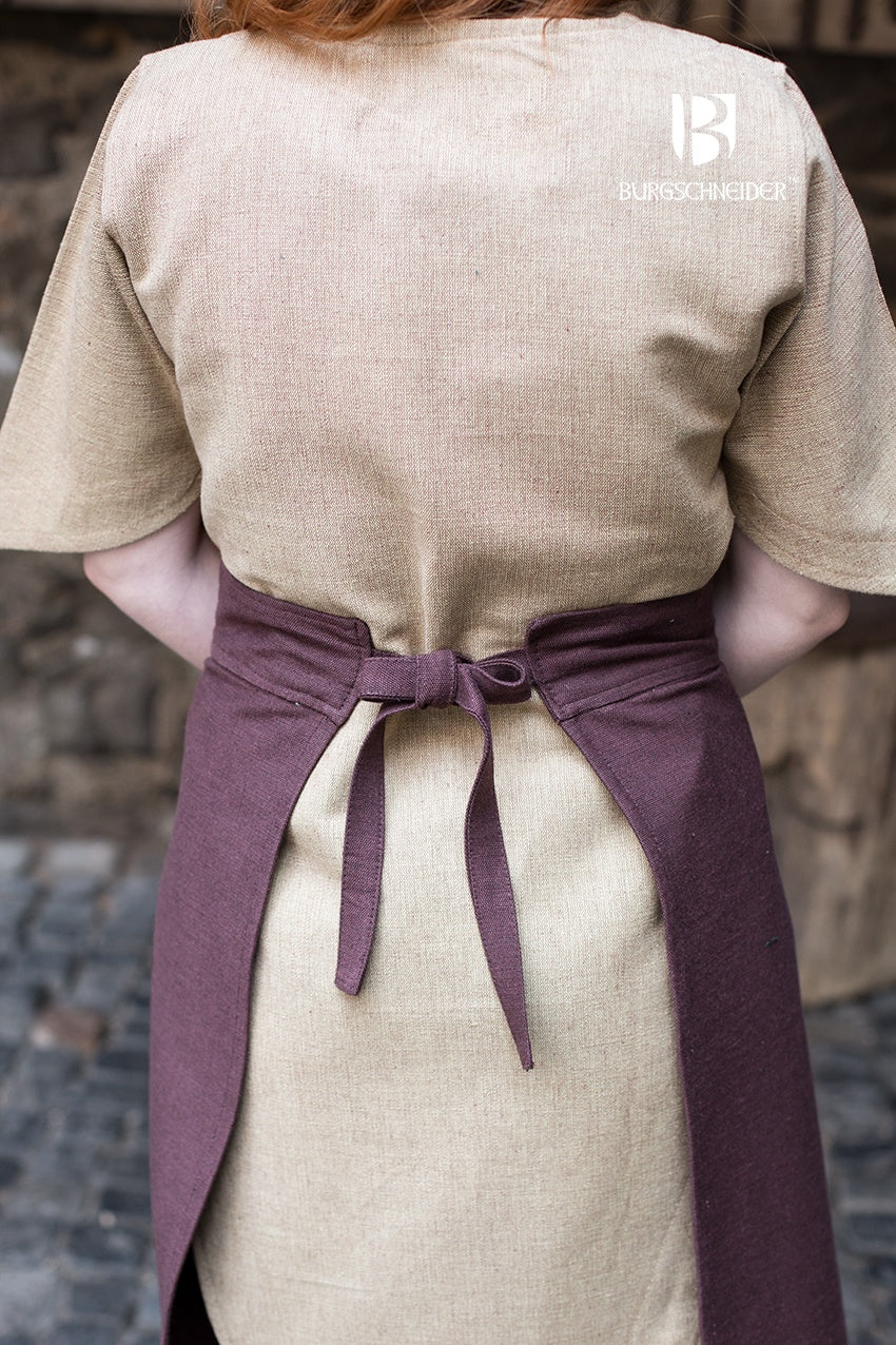 Tharya Brown Skirt featuring overlapping fabric panels and a drawstring closure, suitable for various roles and customizable with embellishments.