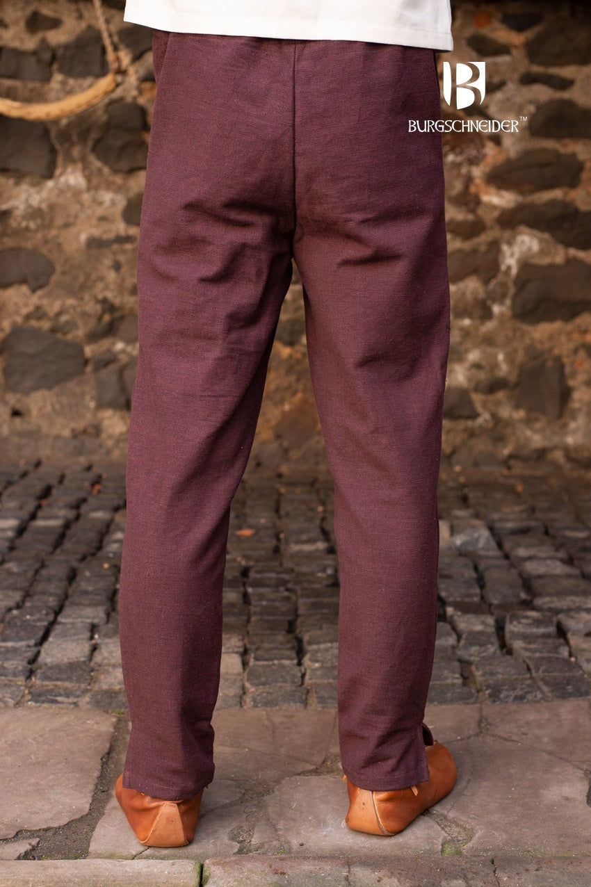 Gunnar Skjoldehamn Pants in brown, showcasing wool blend fabric and cuff slits for boot fitting.
