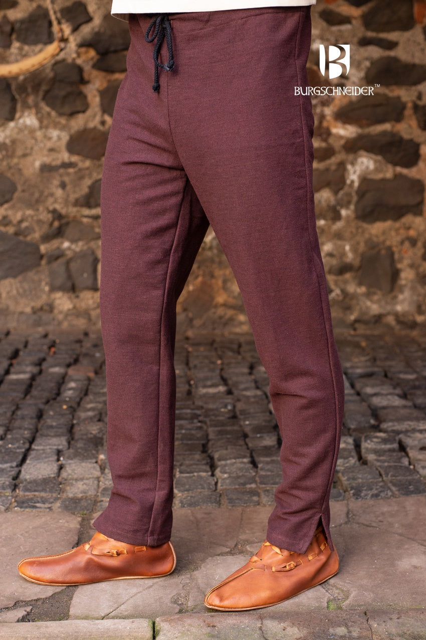 Gunnar Skjoldehamn Pants in brown, showcasing wool blend fabric and cuff slits for boot fitting.