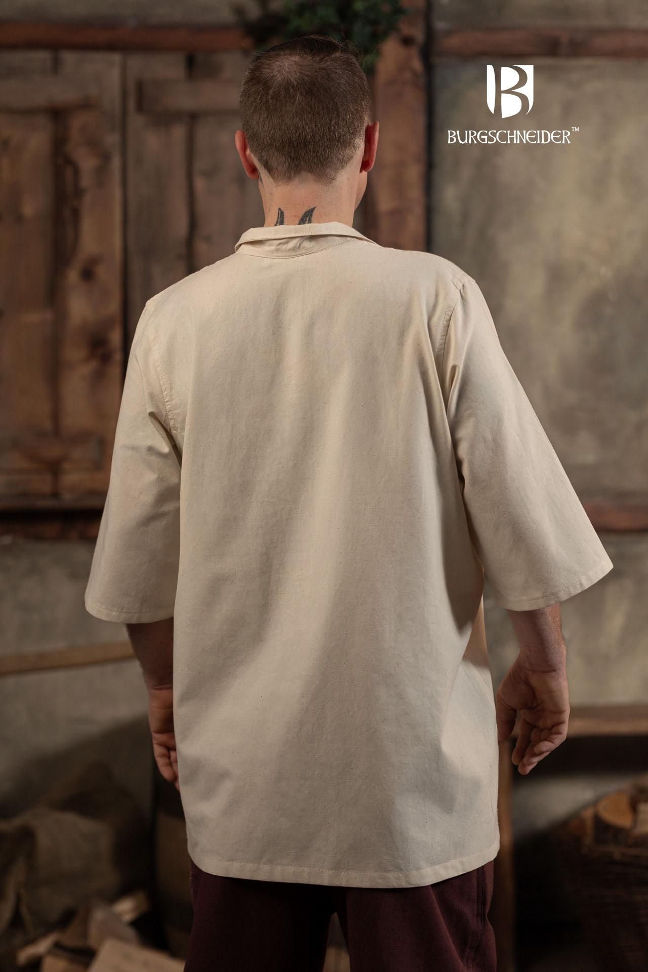 Summer Lace-Up Shirt Aton Natural, featuring a straight cut, stand-up collar, and lacing at the neck, made from 100% cotton.