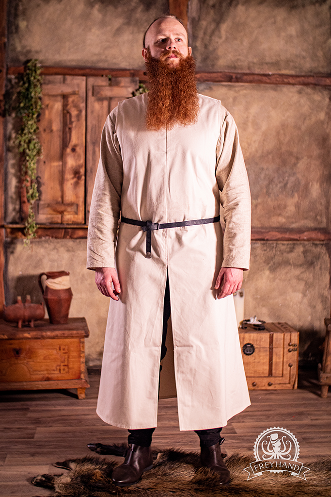Robert Tabard in Natural color, made from durable canvas cotton, featuring a front slit and sleeveless design for medieval reenactments.