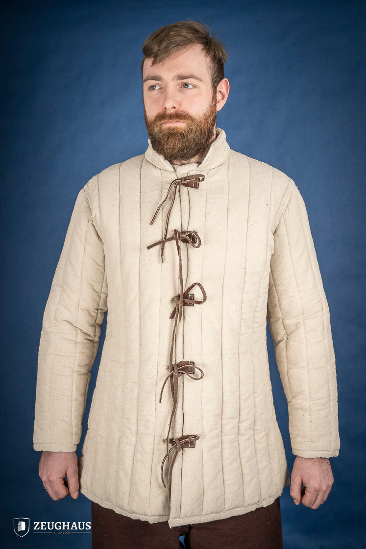 Thick Gambeson Natural made of 100% cotton canvas, featuring five leather strings for fastening, designed for protection and mobility.