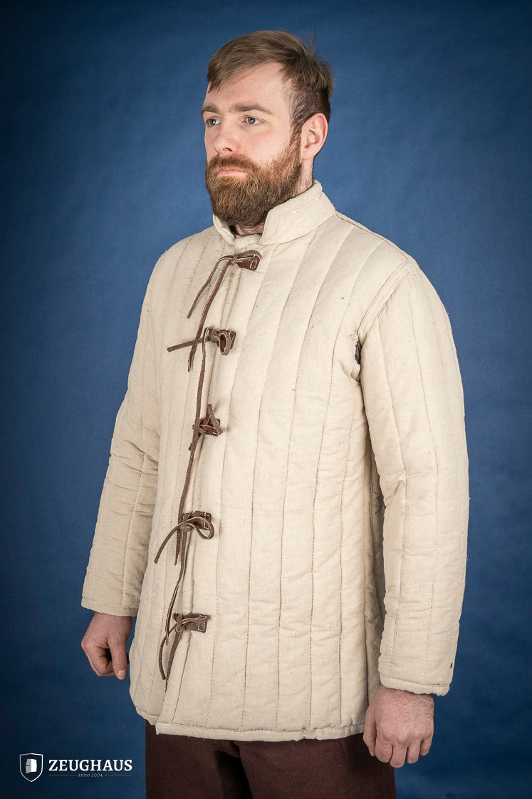 Thick Gambeson Natural made of 100% cotton canvas, featuring five leather strings for fastening, designed for protection and mobility.