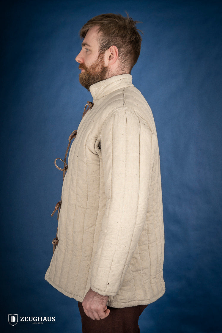 Thick Gambeson Natural made of 100% cotton canvas, featuring five leather strings for fastening, designed for protection and mobility.