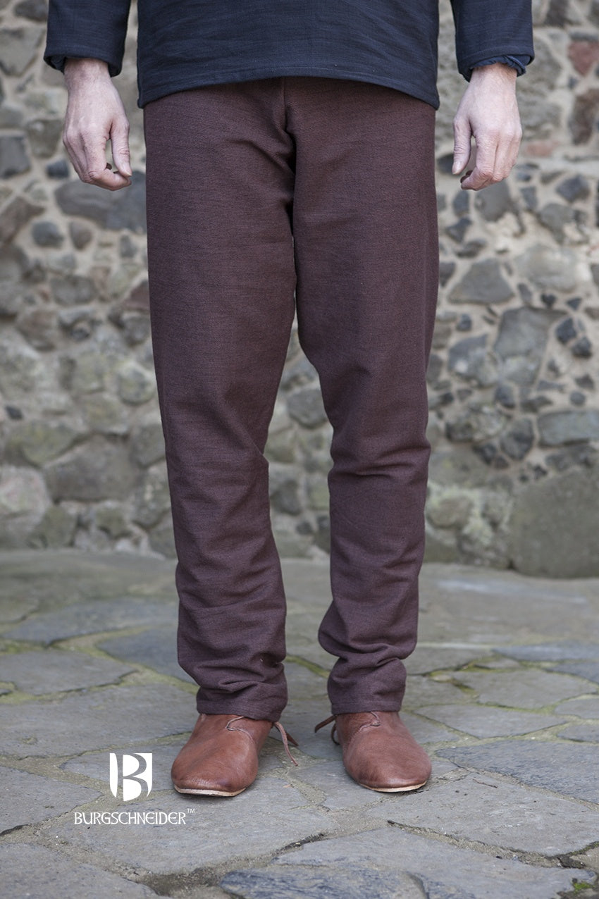 Thorsberg Pants Ragnar Brown, a replica of early medieval legwear, showcasing its authentic design and rich brown color.
