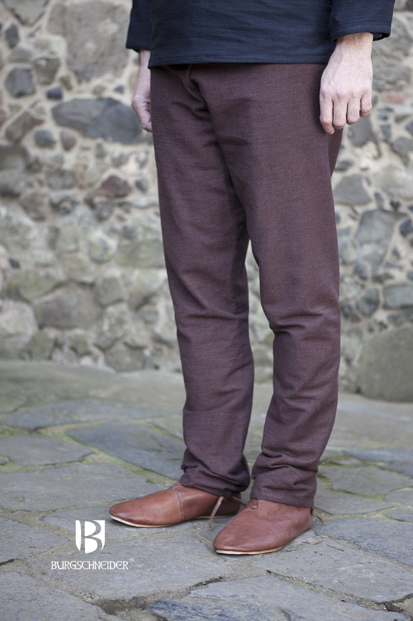 Thorsberg Pants Ragnar Brown, a replica of early medieval legwear, showcasing its authentic design and rich brown color.