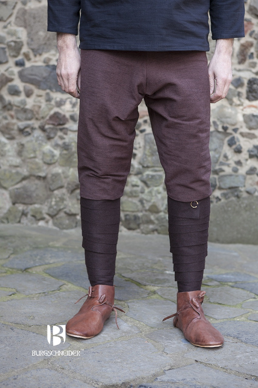 Thorsberg Pants Ragnar Brown, a replica of early medieval legwear, showcasing its authentic design and rich brown color.